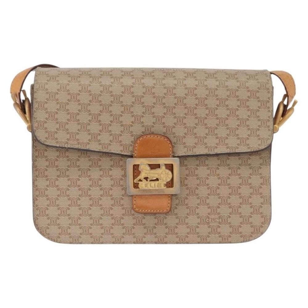 Celine Macadam Canvas Beige Canvas Shoulder Bag Bag